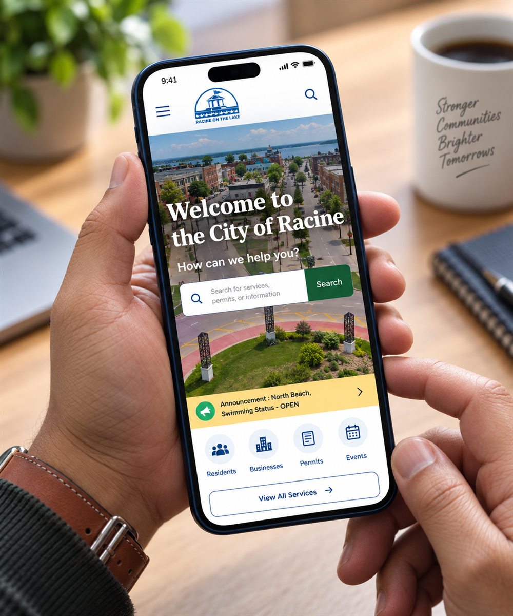 The City of Racine website on a phone.