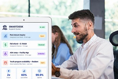 A staff member working resident requests in SmartDesk