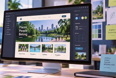 A park district website design open on a desktop monitor